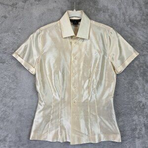Vintage Ralph Lauren Black Label Shirt Womens 6 Ivory 100% Silk Fitted Top 90s